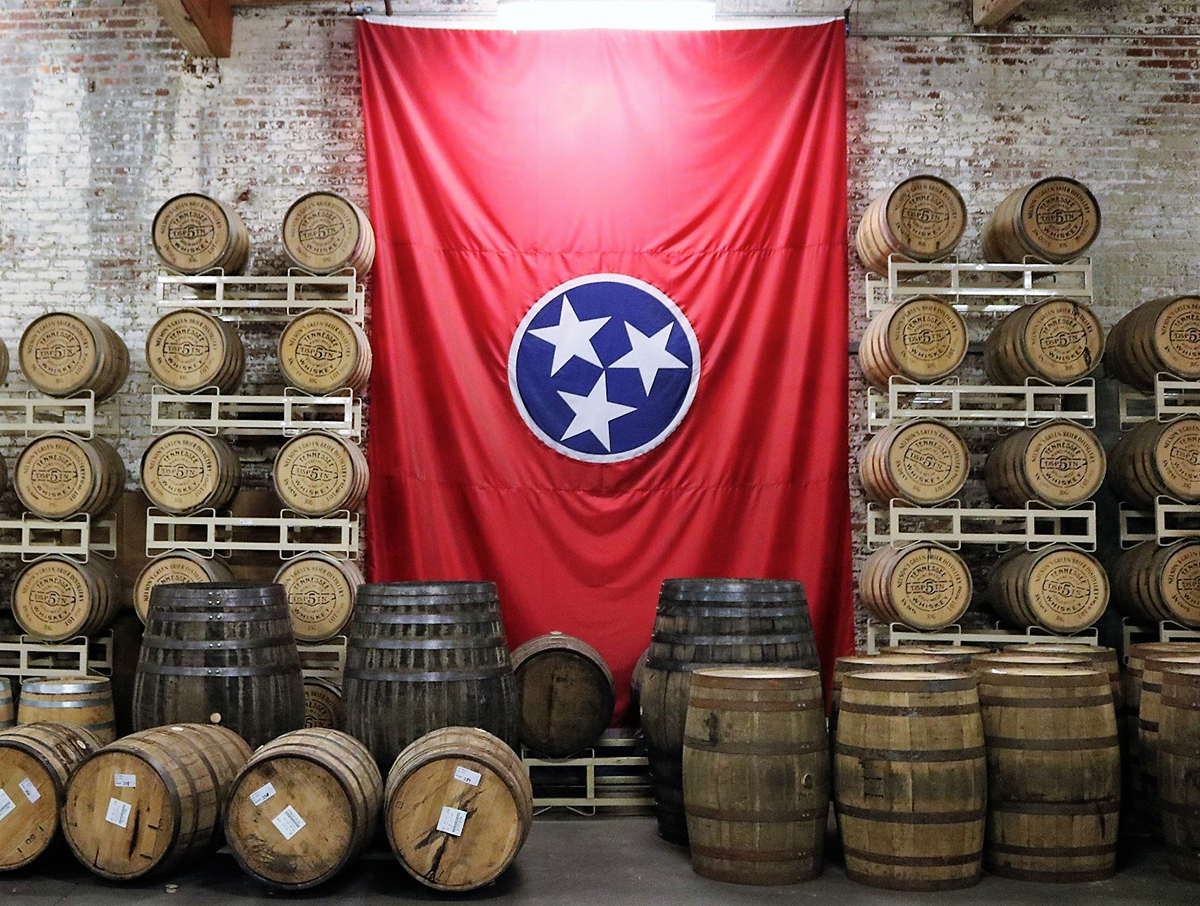 Nelson's Green Brier barrels w Tennessee state flag (photo credit Jake Emen)