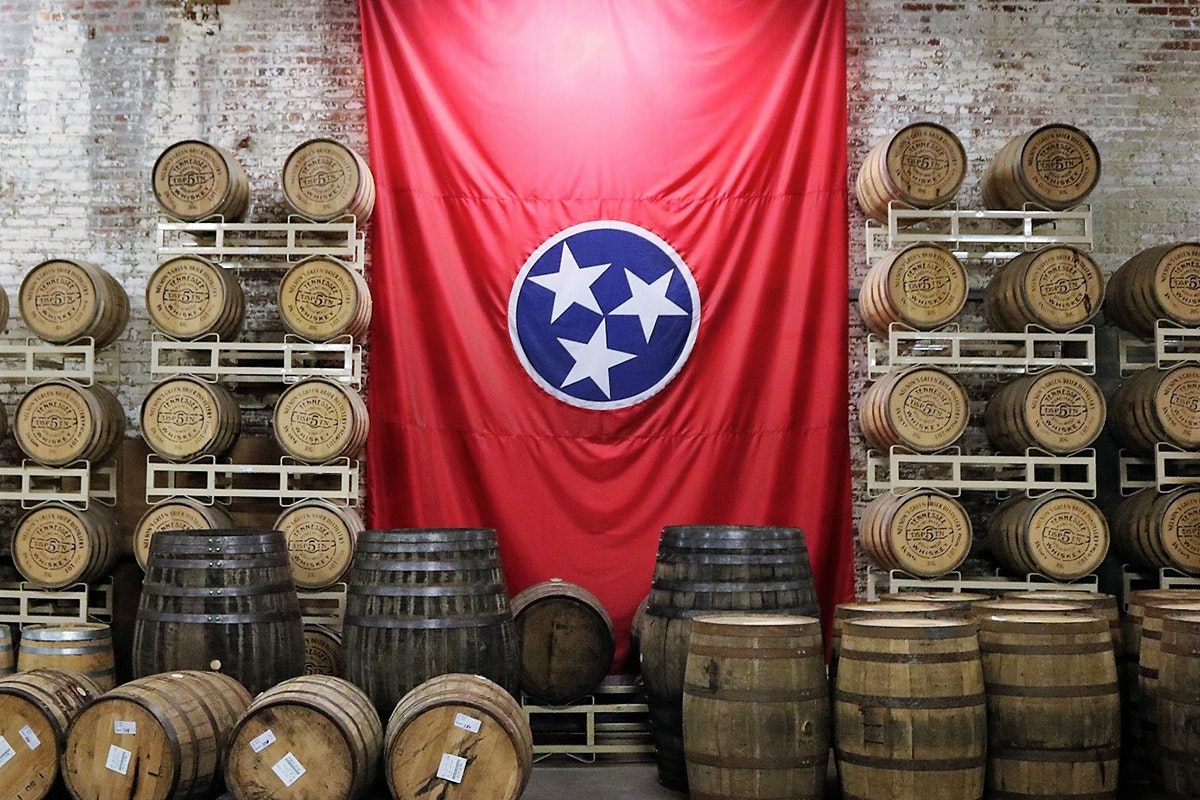 Nelson's Green Brier barrels w Tennessee state flag (photo credit Jake Emen)