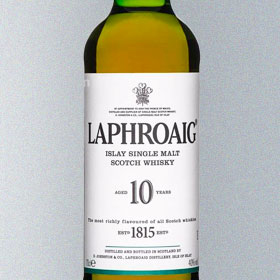 Laphroaig 10 Year Bottle with label showing